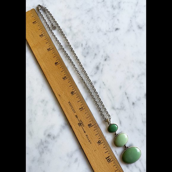 Triple Oval Pendant in 3 Shades of Soft Sage Green, Matte Silver Tone Chain "Xc" - Picture 5 of 9